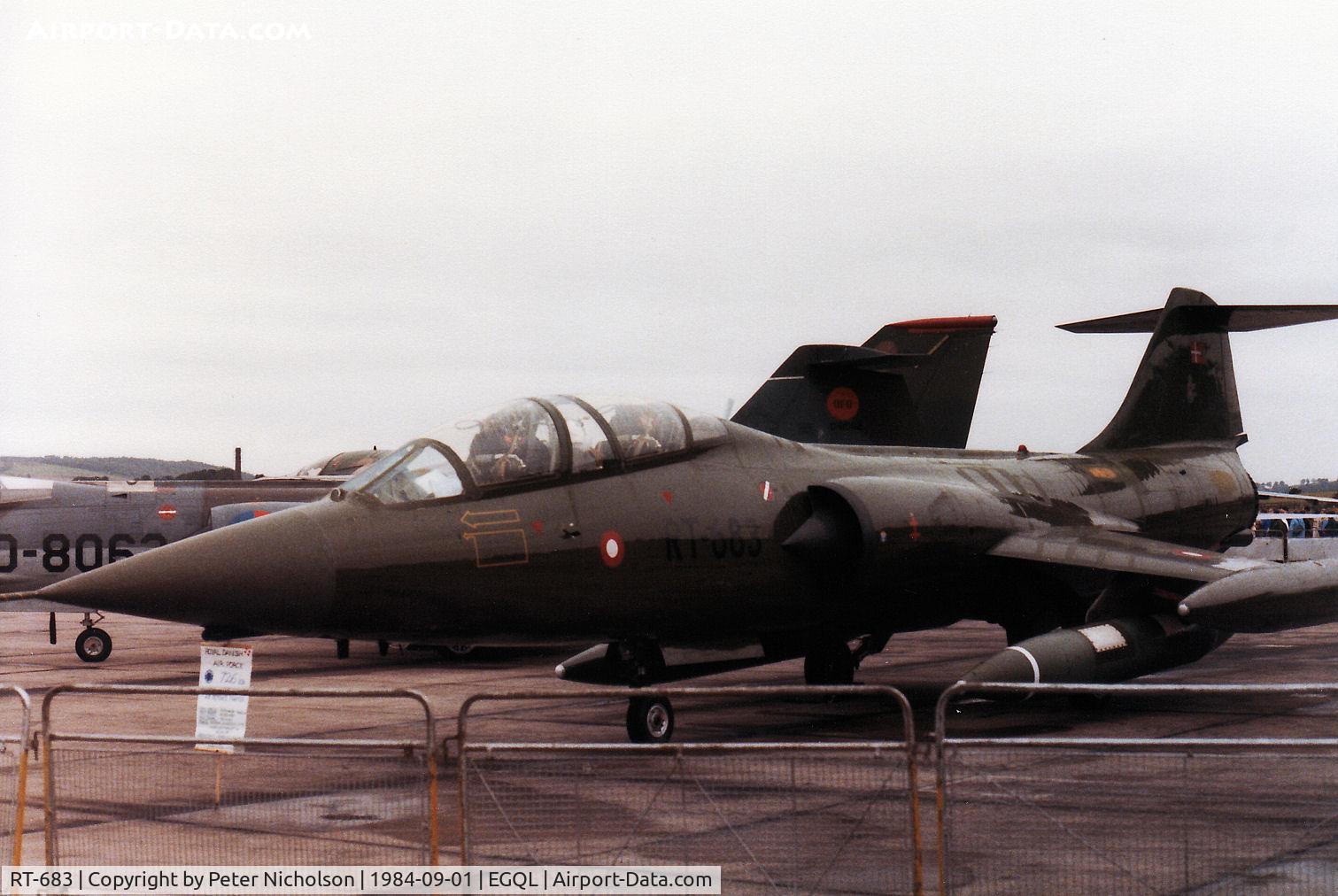 RT-683, 1963 Lockheed TF-104G Starfighter C/N 583C-5527, TF-104G Starfighter of Esk 726 Royal Danish Air Force on display at the 1984 RAF Leuchars Airshow.