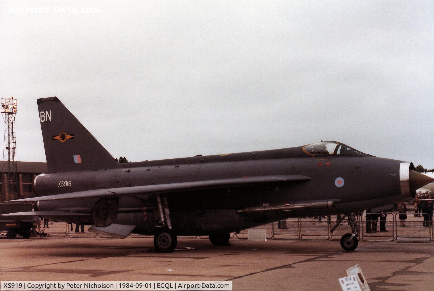 XS919, 1966 English Electric Lightning F.6 C/N 95252, Lightning F.6 of 11 Squadron on display at the 1984 RAF Leuchars Airshow.