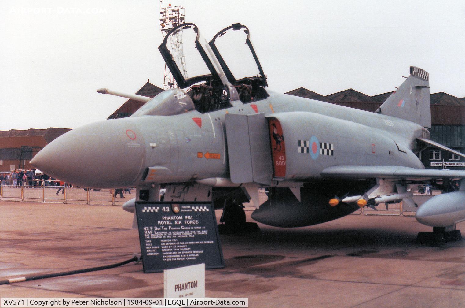 XV571, 1968 McDonnell Douglas Phantom FG1 C/N 9325/3020, Phantom FG.1 of 43 Squadron on display at the 1984 RAF Leuchars Airshow.