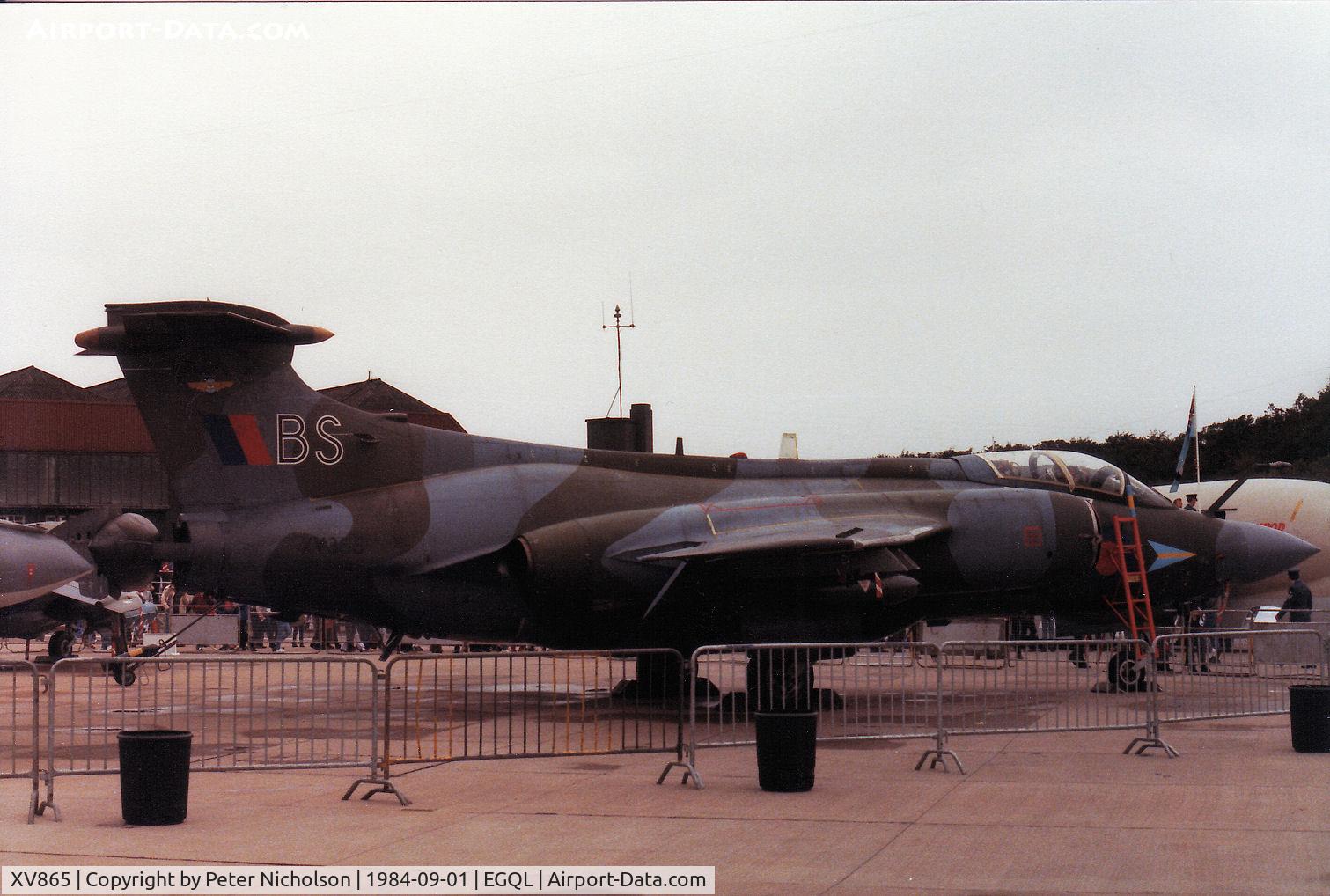 XV865, 1968 Hawker Siddeley Buccaneer S.2B C/N B3-14-67, Buccaneer S.2B of 208 Squadron on display at the 1984 RAF Leuchars Airshow.