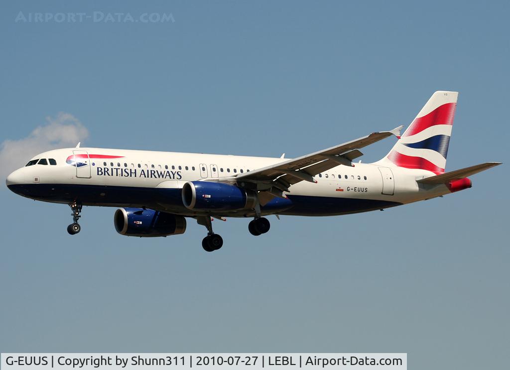 G-EUUS, 2007 Airbus A320-232 C/N 3301, Landing rwy 25R
