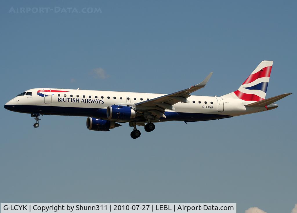 G-LCYK, 2010 Embraer 190SR (ERJ-190-100SR) C/N 19000343, Landing rwy 25R