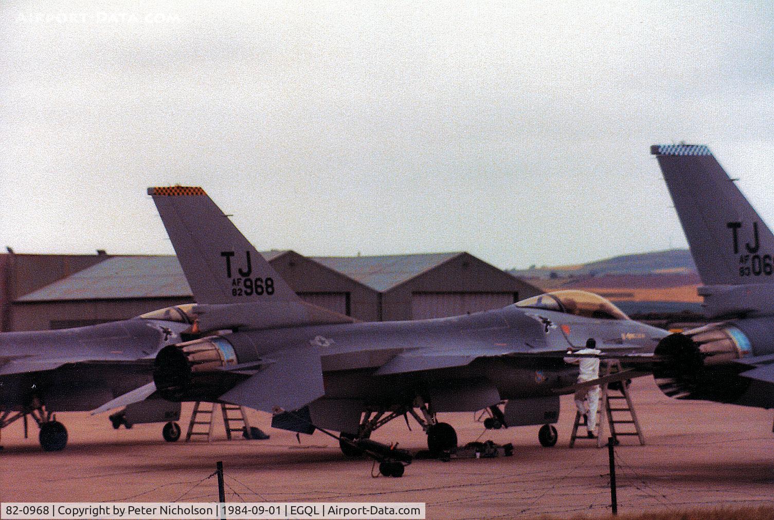 82-0968, 1982 General Dynamics F-16A Fighting Falcon C/N 6I-562, F-16A Falcon of 613rd Tactical Fighter Squadron/401st Tactical Fighter Wing at Torrejon AB on the flight-line at the 1984 RAF Leuchars Airshow.