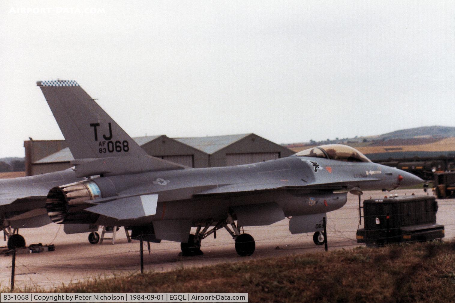 83-1068, 1983 General Dynamics F-16A Fighting Falcon C/N 6I-621, F-16A Falcon of 612th Tactical Fighter Squadron/401st Tactical Fighter Wing at Torrejon AB on the flight-line at the 1984 RAF Leuchars Airshow.