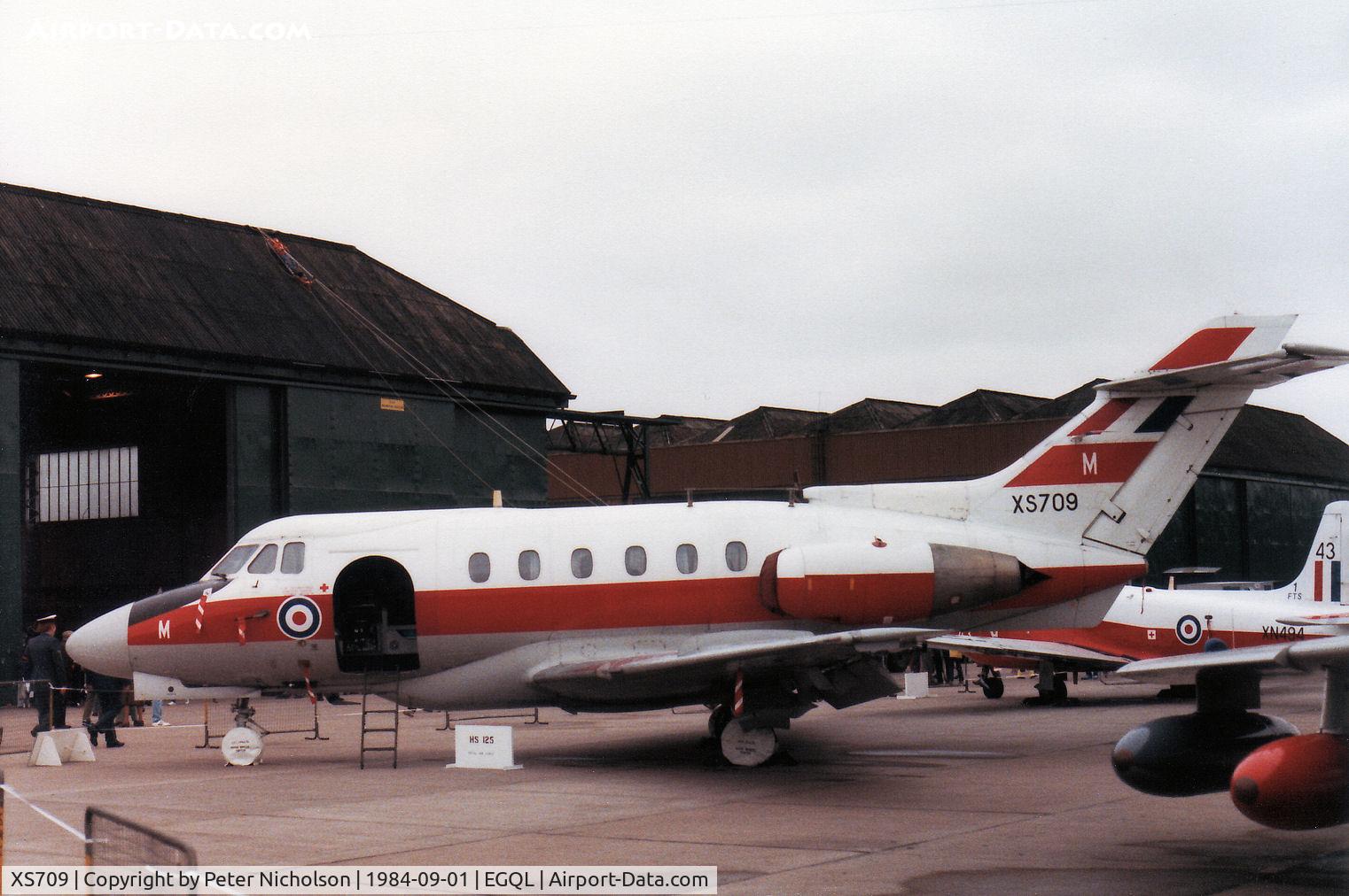 XS709, 1964 Hawker Siddeley HS.125 Dominie T.1 C/N 25011, Dominie T.1 of RAF Finningley's 6 Flying Training School on display at the 1984 RAF Leuchars Airshow.