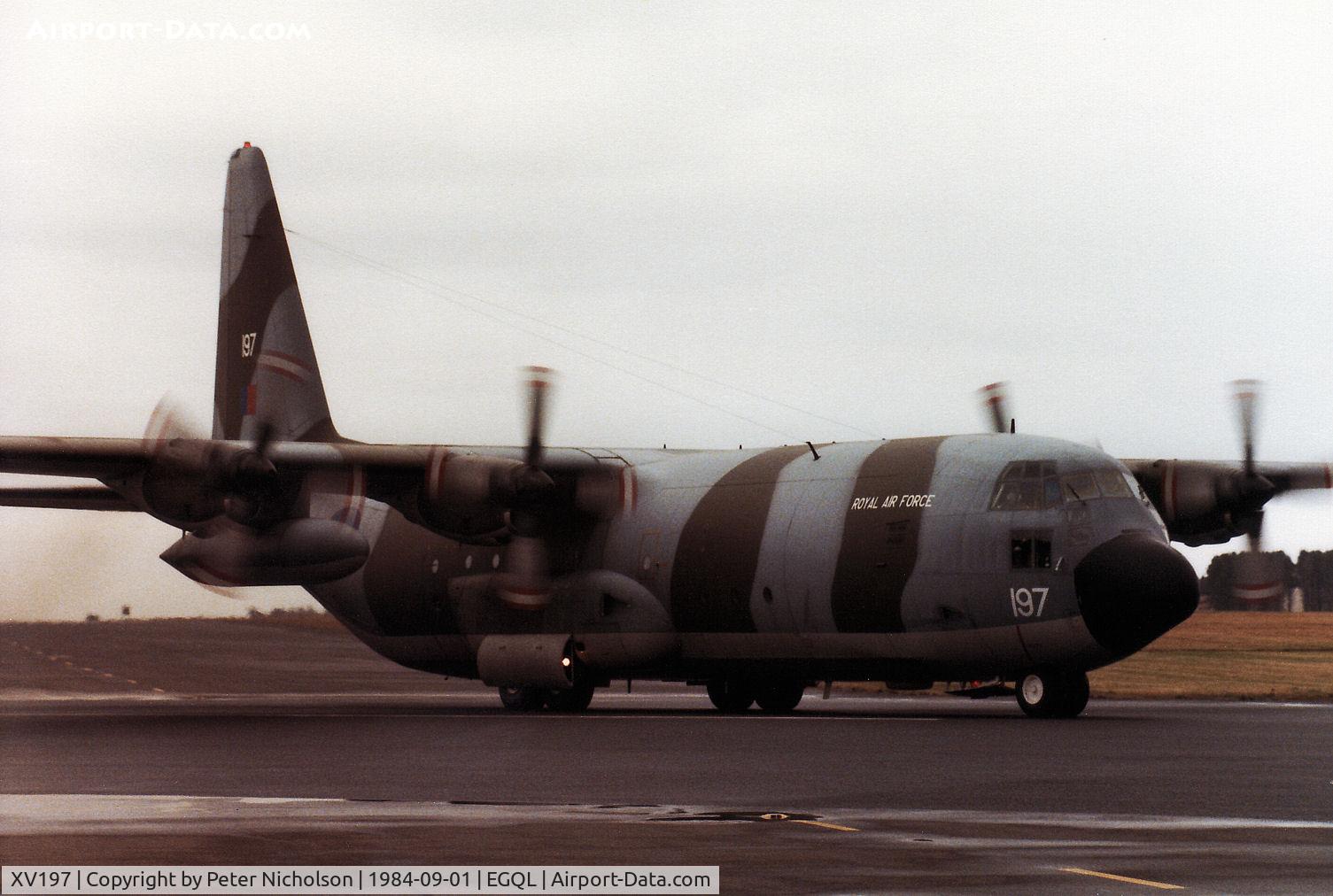 XV197, 1967 Lockheed C-130K Hercules C.1 C/N 382-4218, Hercules C.1 of the Lyneham Transport Wing as a support aircraft for the Red Arrows aerobatic display team at the 1984 RAF Leuchars Airshow.