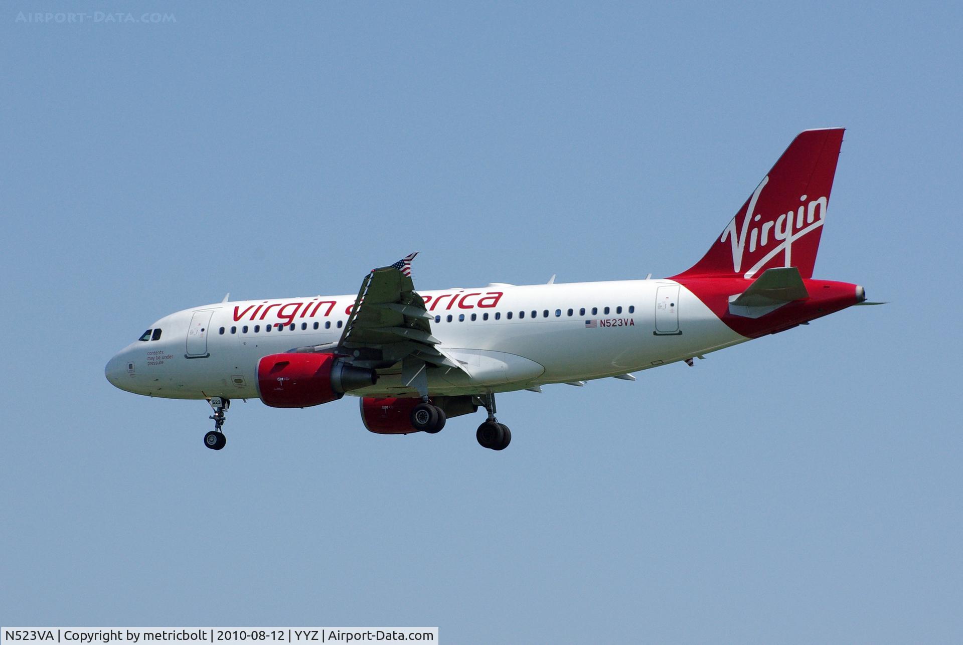 N523VA, 2007 Airbus A319-112 C/N 3181, Landing at YYZ