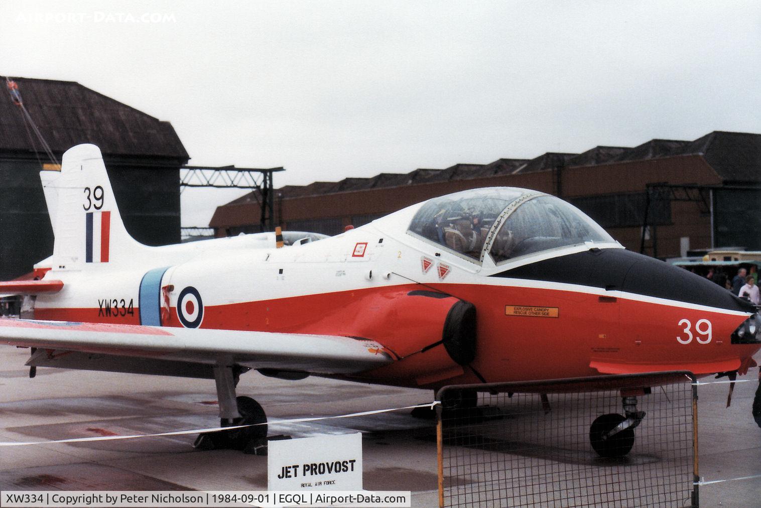 XW334, 1998 BAC 84 Jet Provost T.5A C/N EEP/JP/998, Jet Provost  T.5A of the Royal Air Force College Cranwell on display at the 1984 RAF Leuchars Airshow.