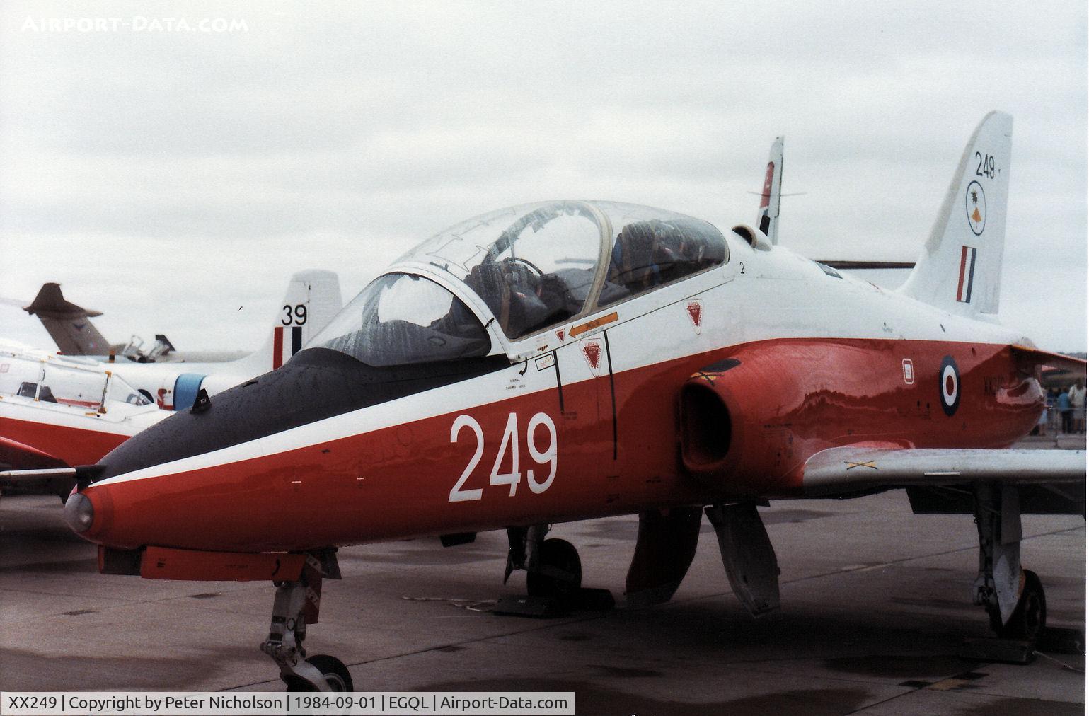 XX249, 1978 Hawker Siddeley Hawk T.1 C/N 085/312085, Hawk T.1 of RAF Valley's 4 Flying Training School on display at the 1984 RAF Leuchars Airshow.