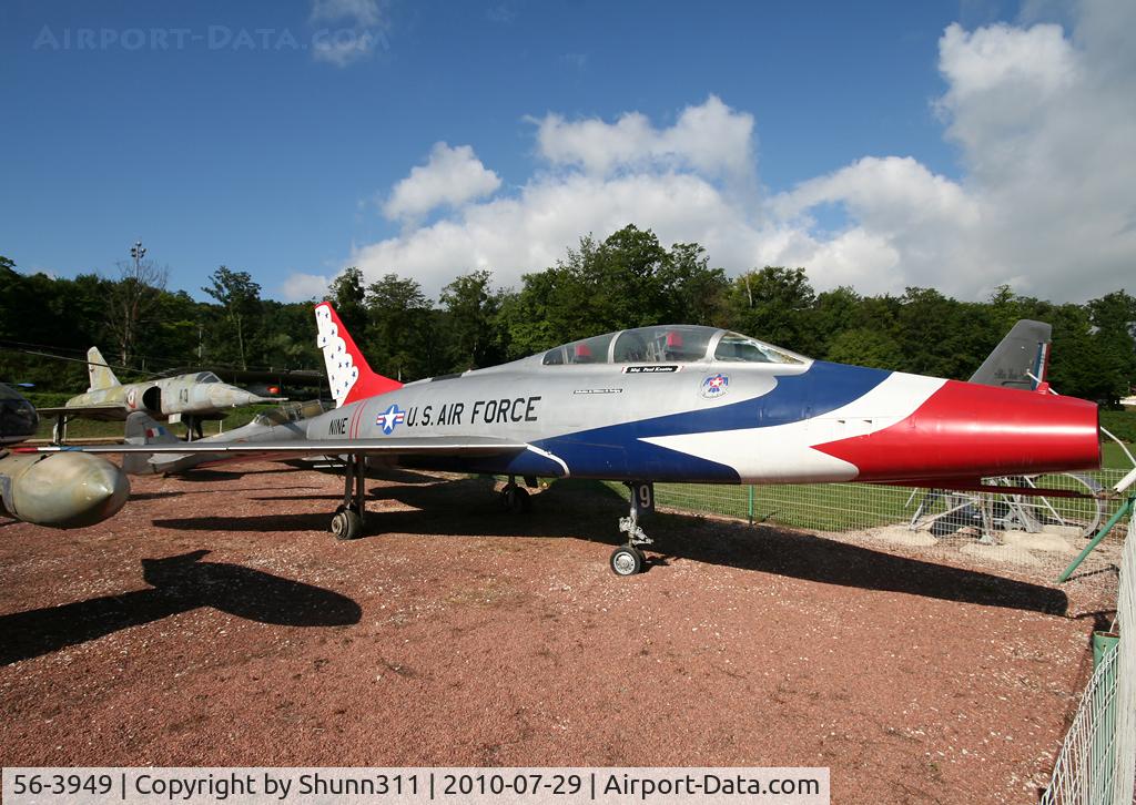 56-3949, 1956 North American TF-100F Super Sabre C/N 243-225, Thunderbirds F-100F c/s but fake c/s... Has flown under Denmark Air Force as GT-949