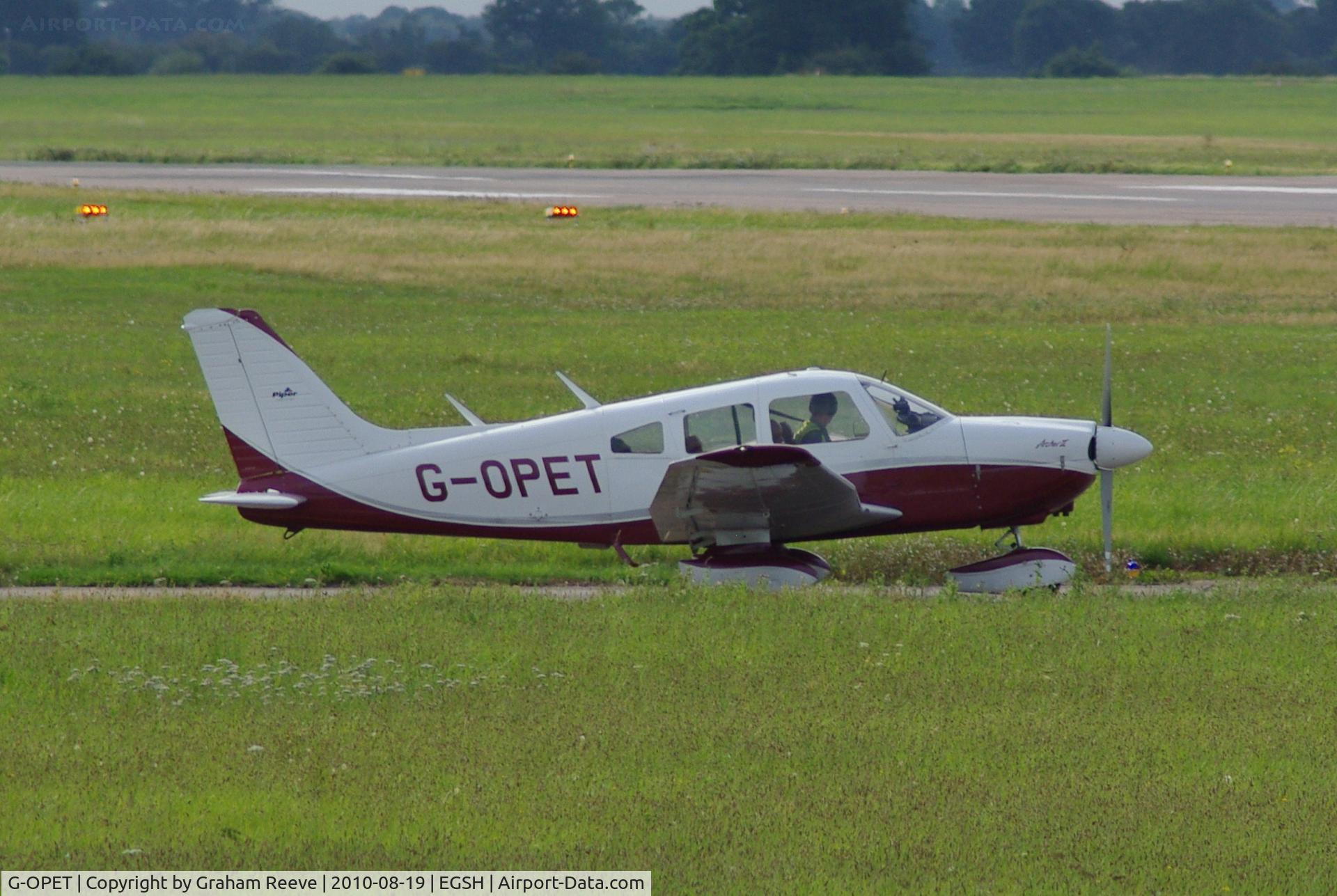 G-OPET, 1975 Piper PA-28-181 Cherokee Archer II C/N 28-7690067, About to depart from Norwich.