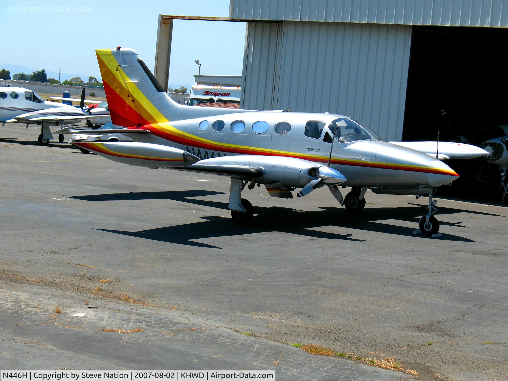 N446H, 1974 Cessna 414 Chancellor C/N 4140492, 1974 Cessna 414 in for maintenance