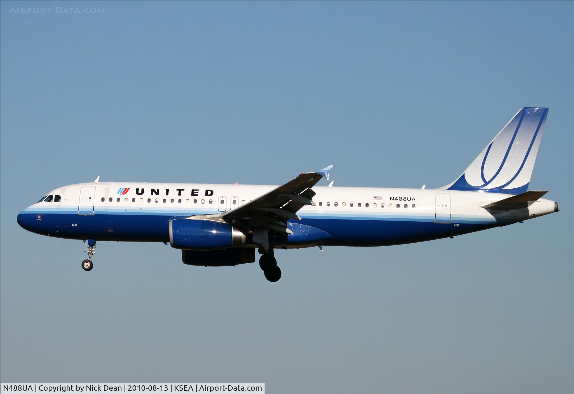 N488UA, 2001 Airbus A320-232 C/N 1680, KSEA One flight on this frame so far DEN-OMA Sept 3rd 2009 UA572