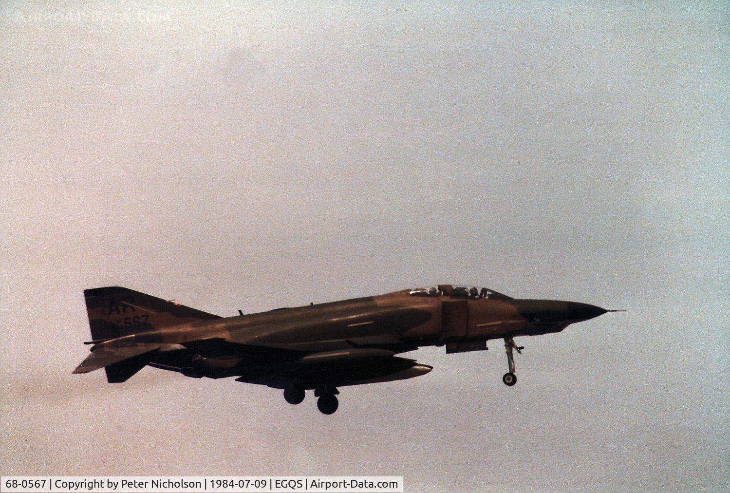 68-0567, 1968 McDonnell Douglas RF-4C Phantom II C/N 3469, RF-4C Phantom of 10th Tactical Reconnaisance Wing at RAF Alconbury on final approach to RAF Lossiemouth in the Summer of 1984.