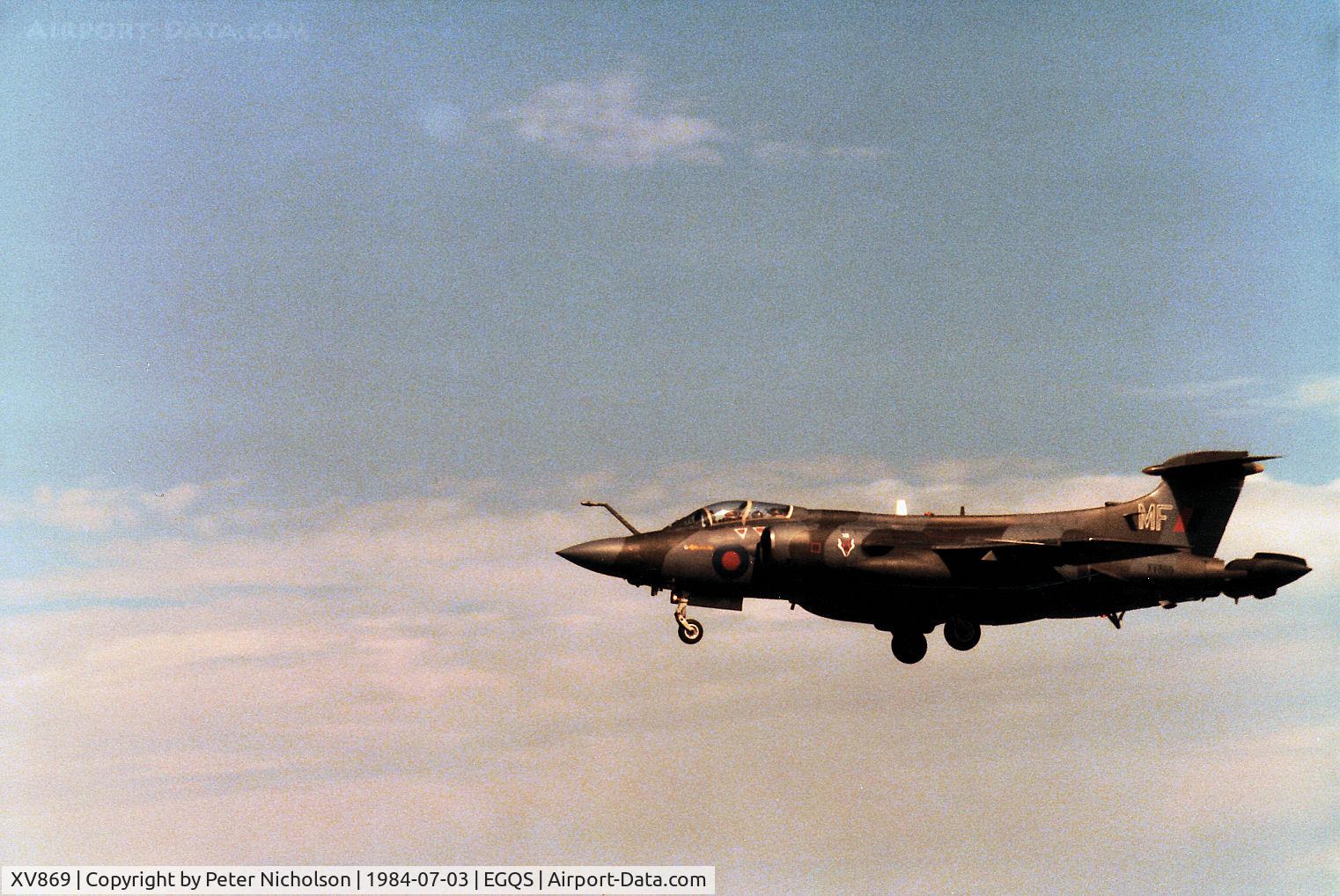 XV869, 1969 Hawker Siddeley Buccaneer S.2B C/N B3-01-68, Buccaneer S.2B of 12 SDquadron on final approach to RAF Lossiemouth in the Summer of 1984.