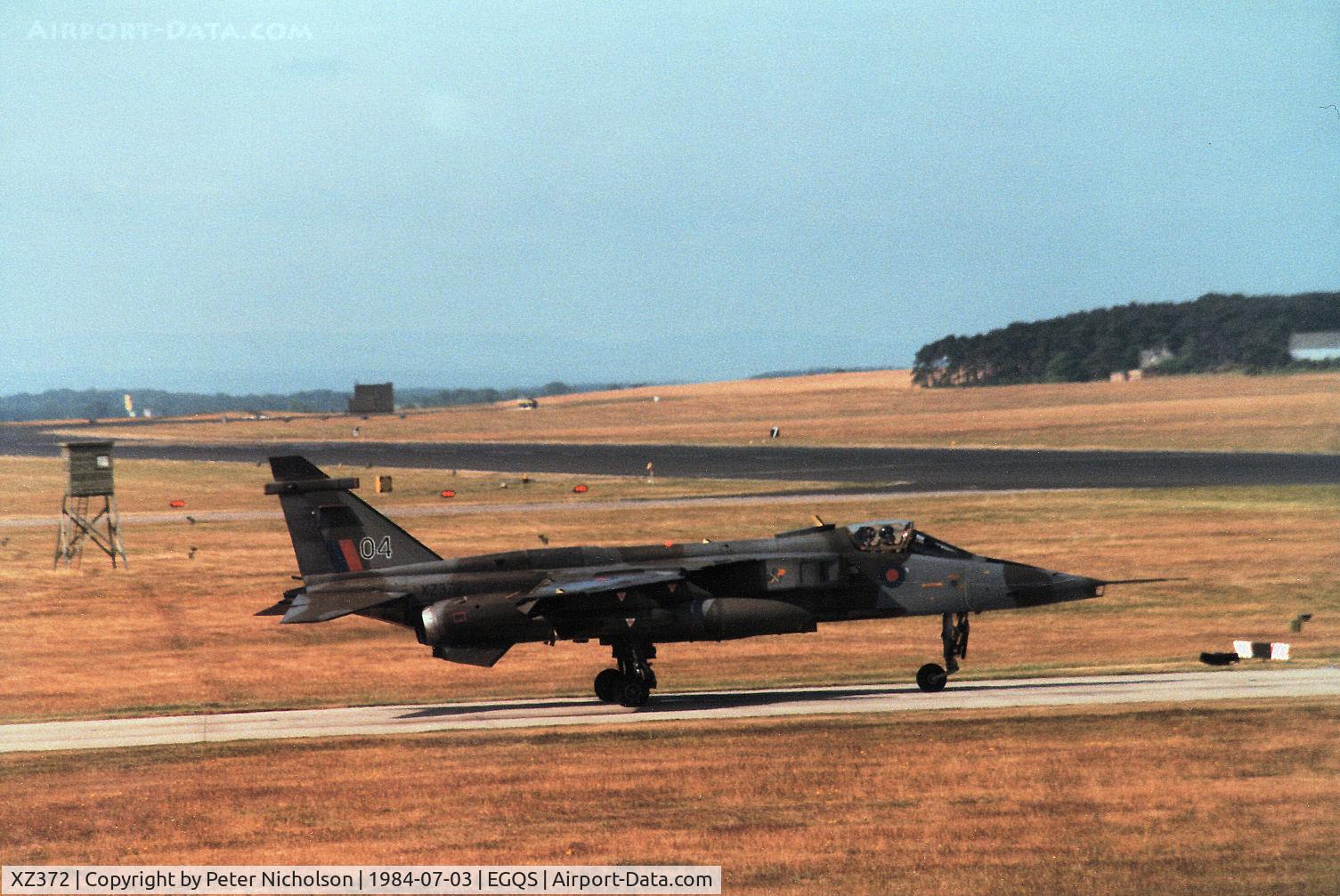 XZ372, 1976 Sepecat Jaguar GR.1 C/N S.139, Jaguar GR.1 of 226 Operational Conversion Unit taxying to the active runway at RAF Lossiemouth in the Summer of 1984.