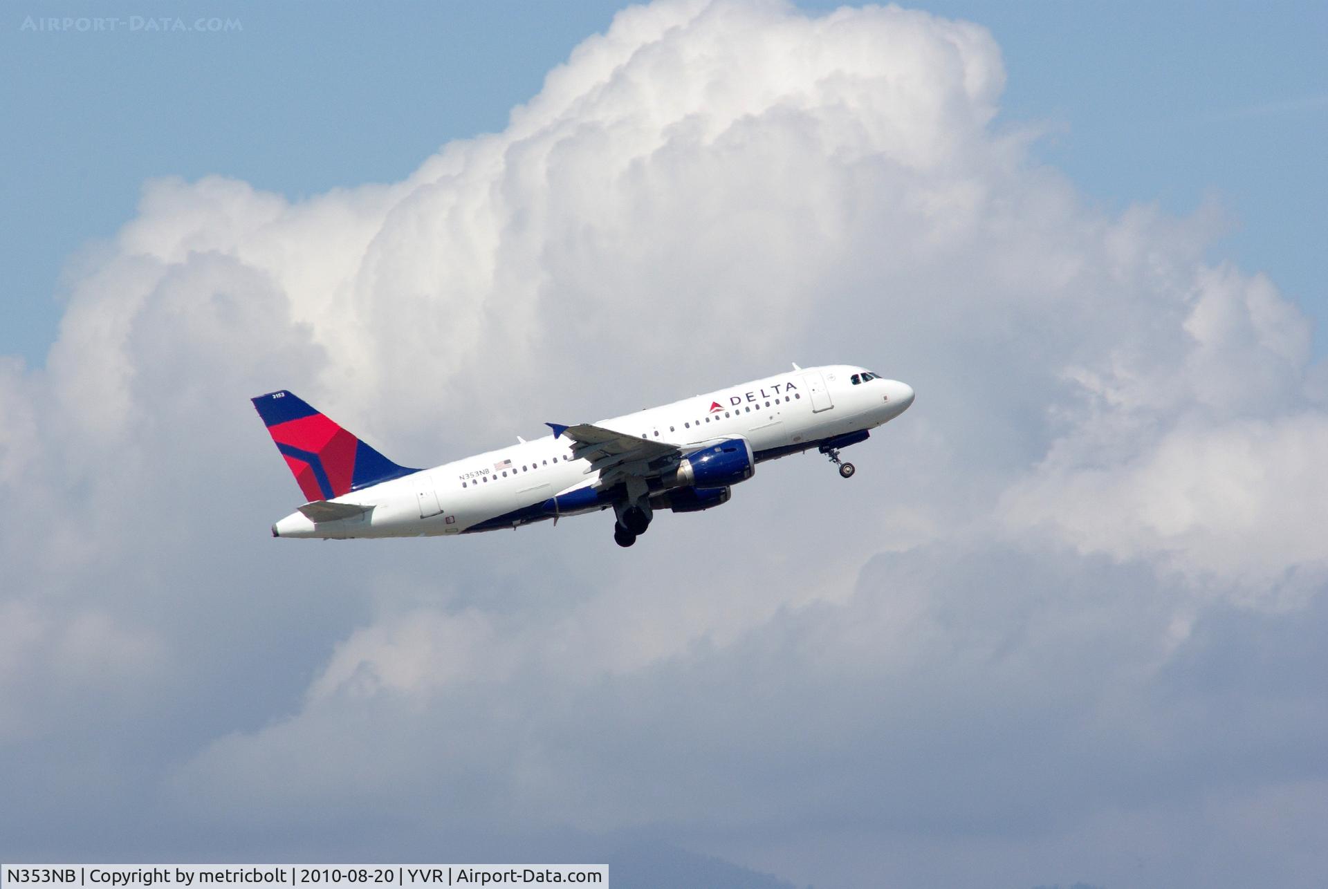 N353NB, 2002 Airbus A319-114 C/N 1828, At YVR. Now in Delta livery