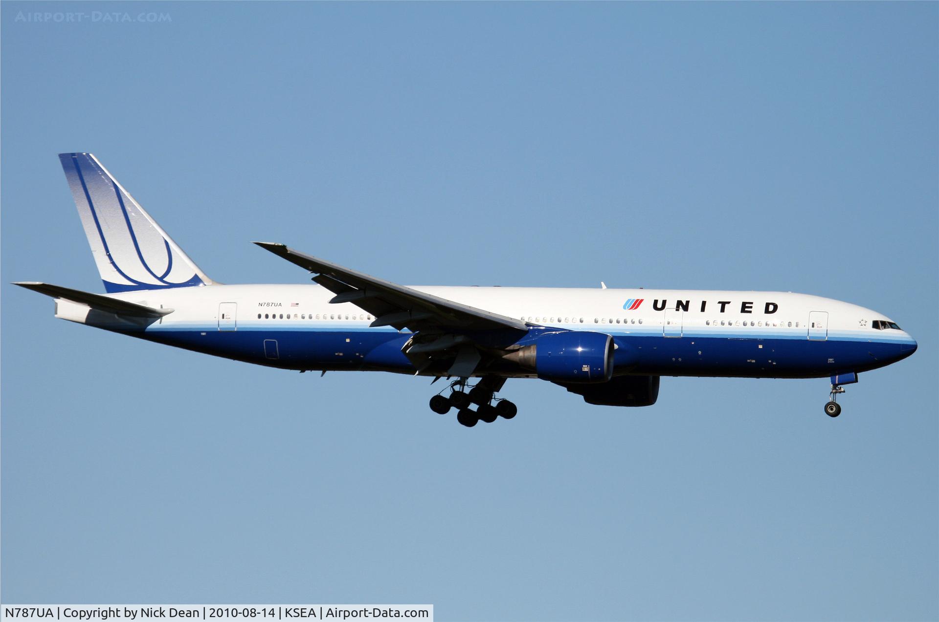 N787UA, 1997 Boeing 777-222 C/N 26939, KSEA 2 of my 80 flights on UA 777's have been flown on this airframe