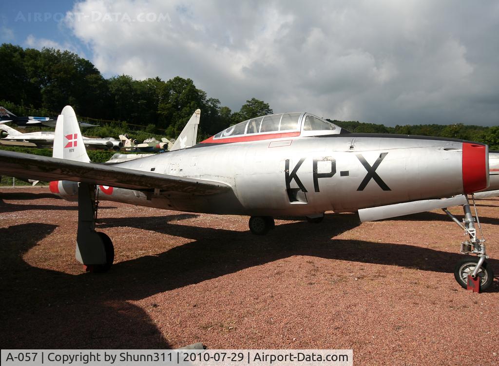 A-057, Republic F-84G Thunderjet C/N 3150-1976B, Denmark Air Force F-84G preserved inside Savigny-les-Beaune Museum...
