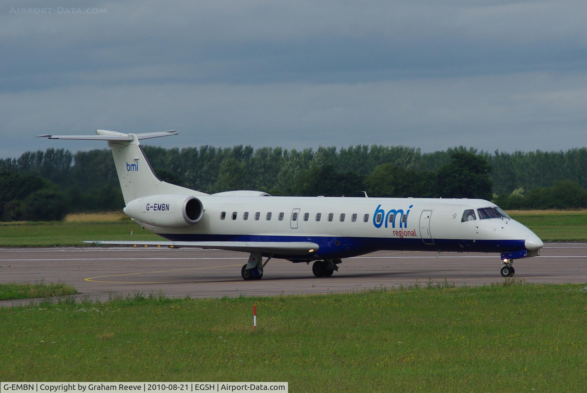 G-EMBN, 2000 Embraer EMB-145EP (ERJ-145EP) C/N 145201, About to depart from Norwich.