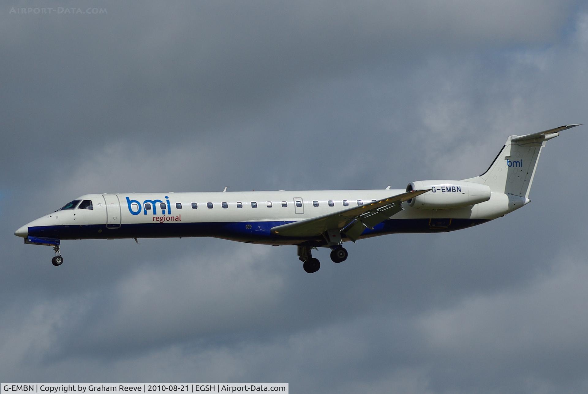 G-EMBN, 2000 Embraer EMB-145EP (ERJ-145EP) C/N 145201, Landing at Norwich.