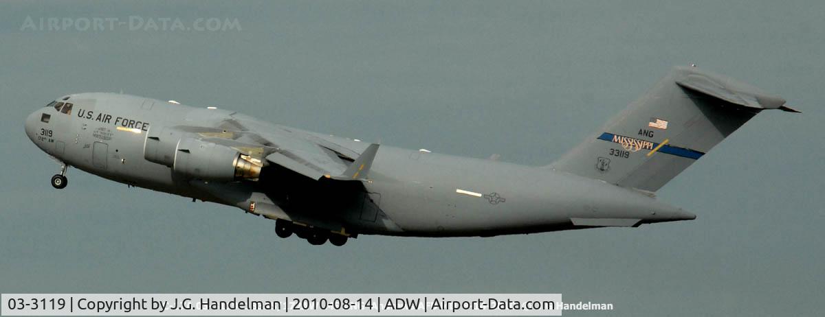 03-3119, 2003 Boeing C-17A Globemaster III C/N 50127/F126/P119, Take off at Andrews AFB