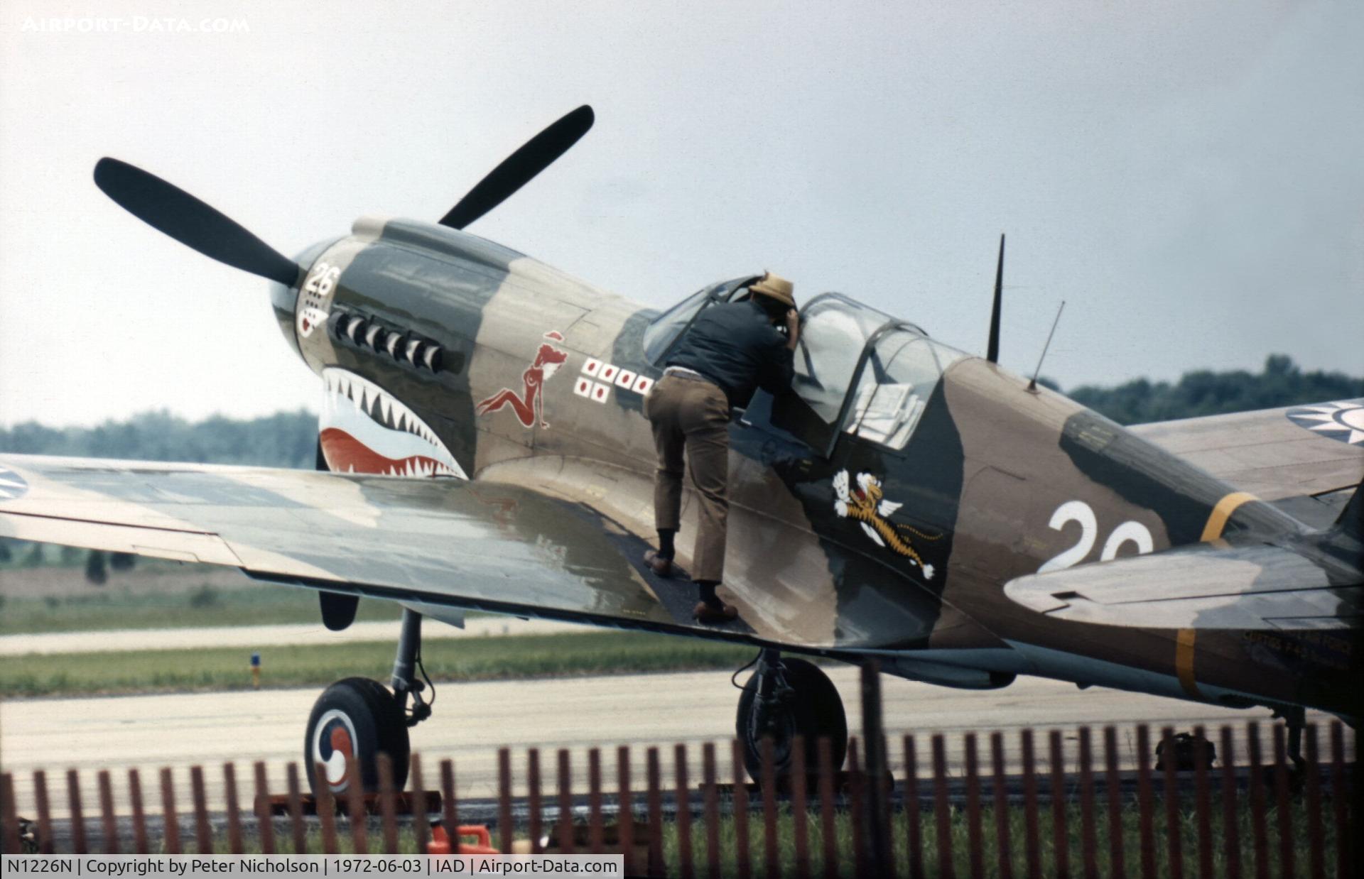 N1226N, Curtiss P-40N Warhawk C/N 29629, P-40N Warhawk ex RCAF 867 in AVG markings flown by the Confederate Air Force at Transpo 72 at Dulles International Airport.