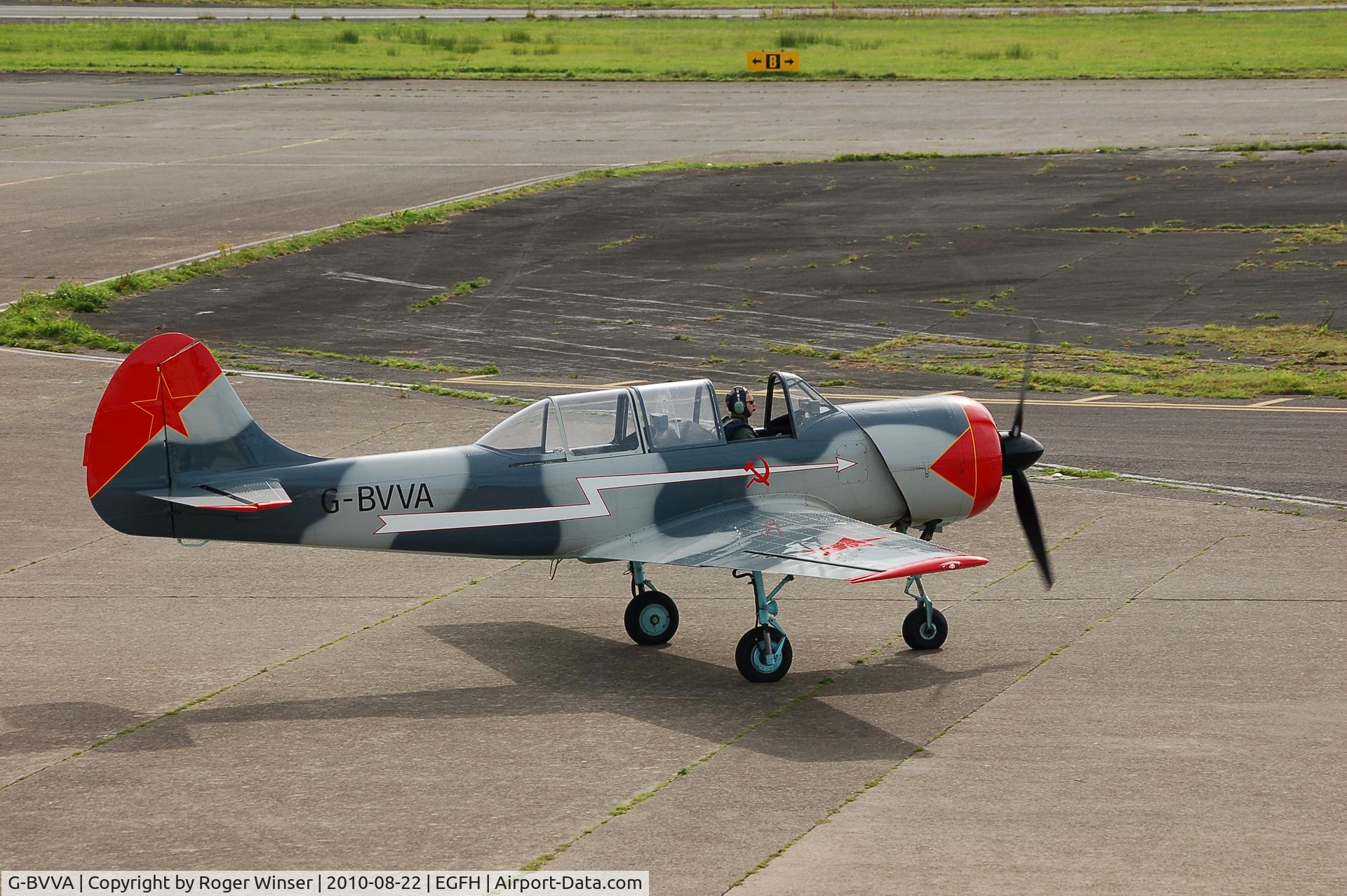 G-BVVA, 1987 Bacau Yak-52 C/N 877610, Taxying to Runway 22
