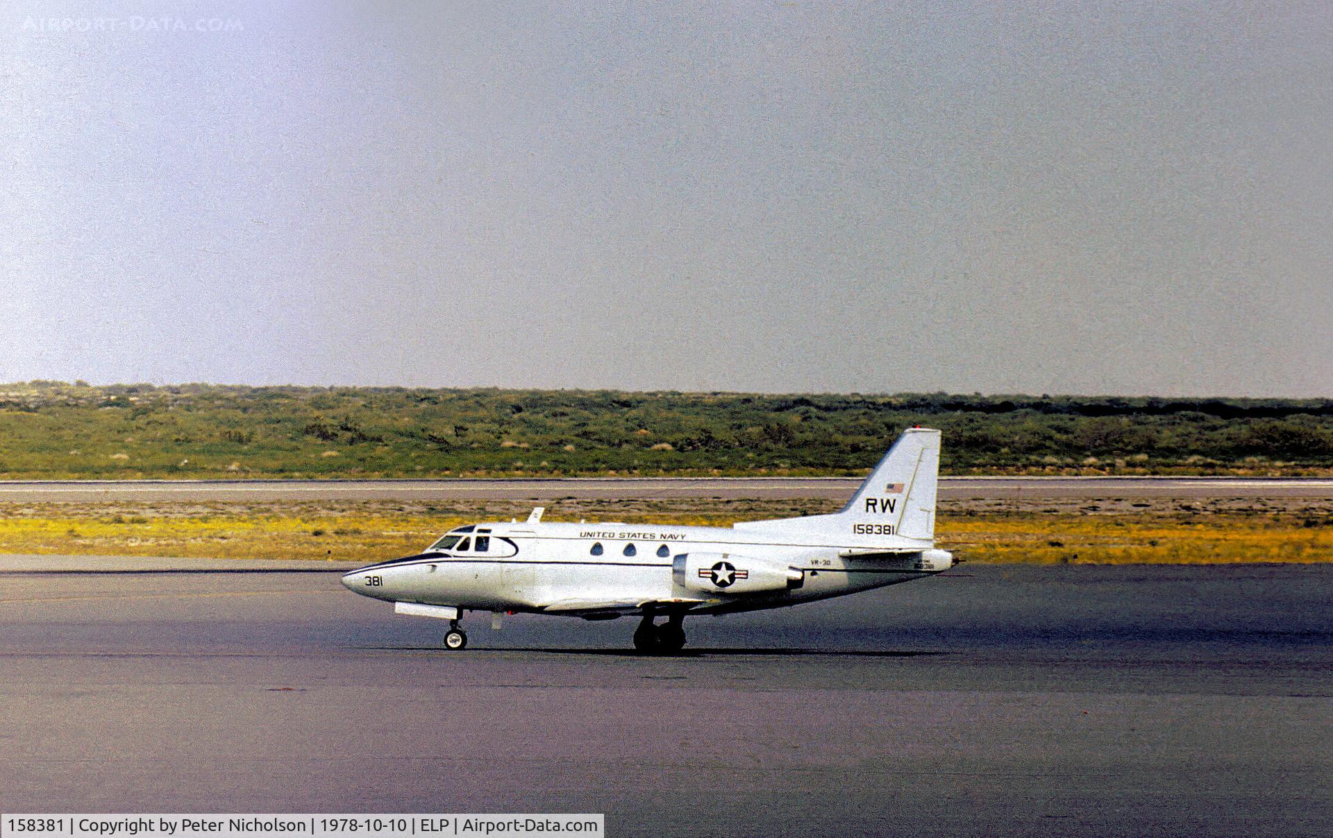 158381, North American Rockwell CT-39E Sabreliner C/N 282-93, CT-39E Sabreliner of Squadron VR-30 based at NAS North Island on transit through El Paso in October 1978.