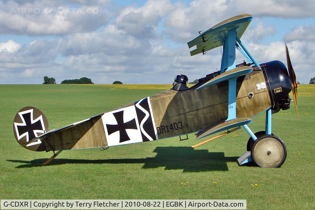 G-CDXR, 2006 Fokker Dr.1 Triplane Replica C/N PFA 238-14043, 2006 Day Jg REPLICA FOKKER DR1, c/n: PFA 238-14043 marked DR.1 403/17 at 2010 Sywell Airshow