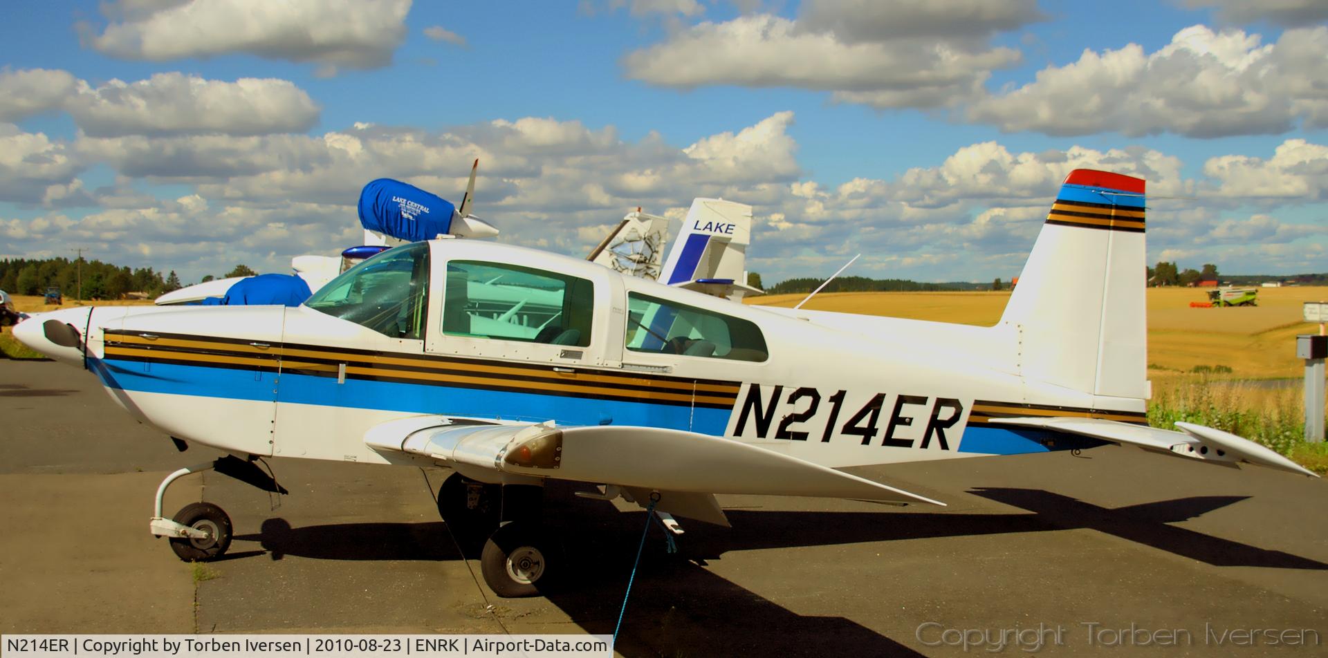 N214ER, 1992 American General AG-5B Tiger C/N 10107, N214ER parked at small airfield in Norway, rumors say this plane is grounded due to missing papers ? but i can not confirm this, only is that the plane has been parked here for a ery long time now .