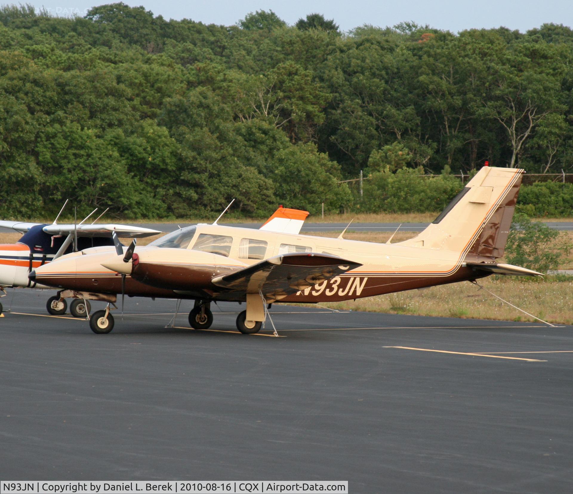 N93JN, 1980 Piper PA-34-200T C/N 34-8070175, The classic early 1980s brown and tan blends in well with the sand and sunset at Chatham, Cape Cod.