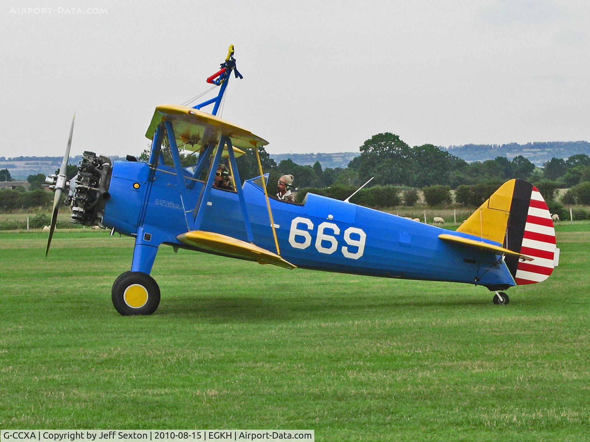 G-CCXA, 1942 Boeing A75N1 C/N 75-3616, Stearman taxiing out at Headcorn UK