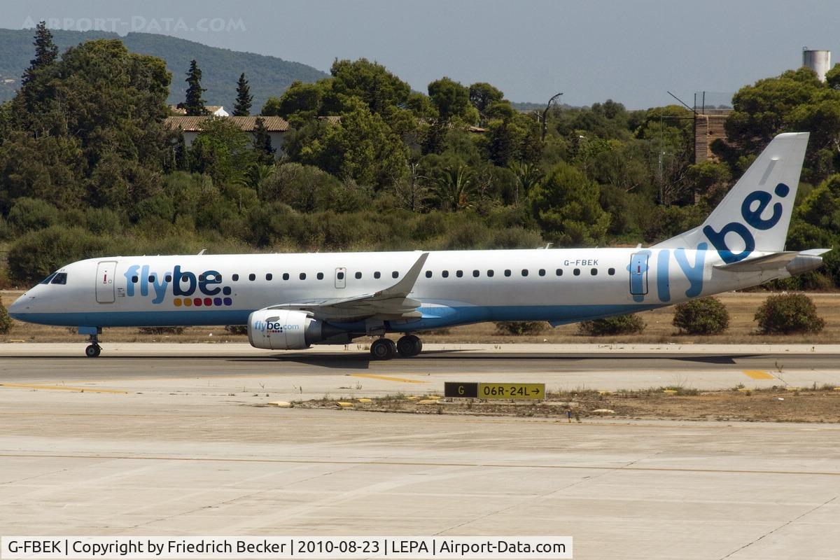 G-FBEK, 2008 Embraer 195LR (ERJ-190-200LR) C/N 19000168, taxying out to the active