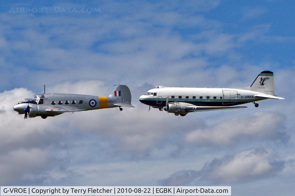 G-VROE, 1950 Avro 652A Anson T.21 C/N 3634, Air Atlantique's Avro Anson and Douglas Dakota in close harmony whilst displaying at the 2010 Sywell Airshow