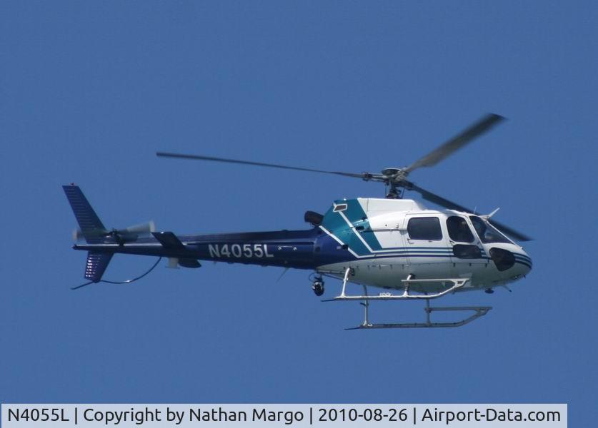 N4055L, 1996 Eurocopter AS-350B-2 Ecureuil C/N 2916, Seen flying North over Ocean Beach Pier, San Diego, California.