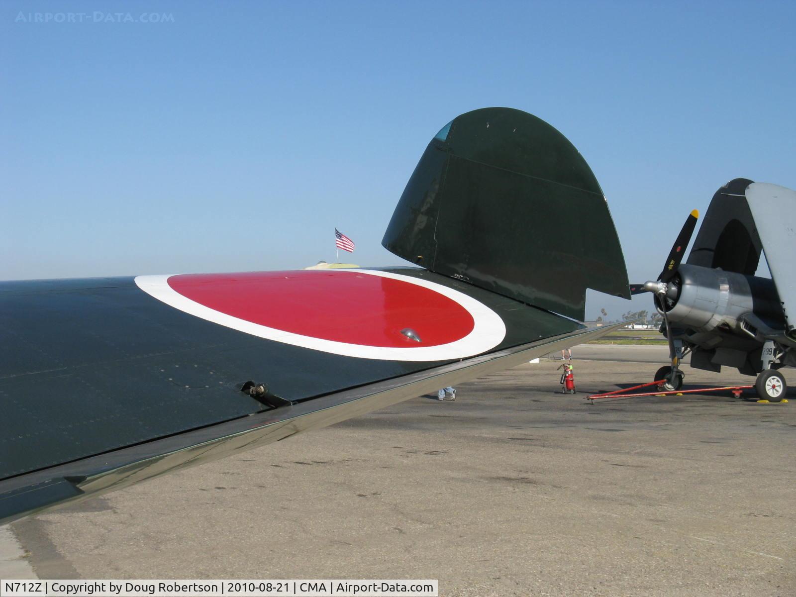 N712Z, 1942 Mitsubishi A6M3 Reisen (Zero) C/N 3869, 1942 Mitsubishi A6M3 ZERO-SEN (Zeke), P&W R-1830 18 cylinder radial for original Nakajima Sakai 21 14 cylinder radial, folded wing tip