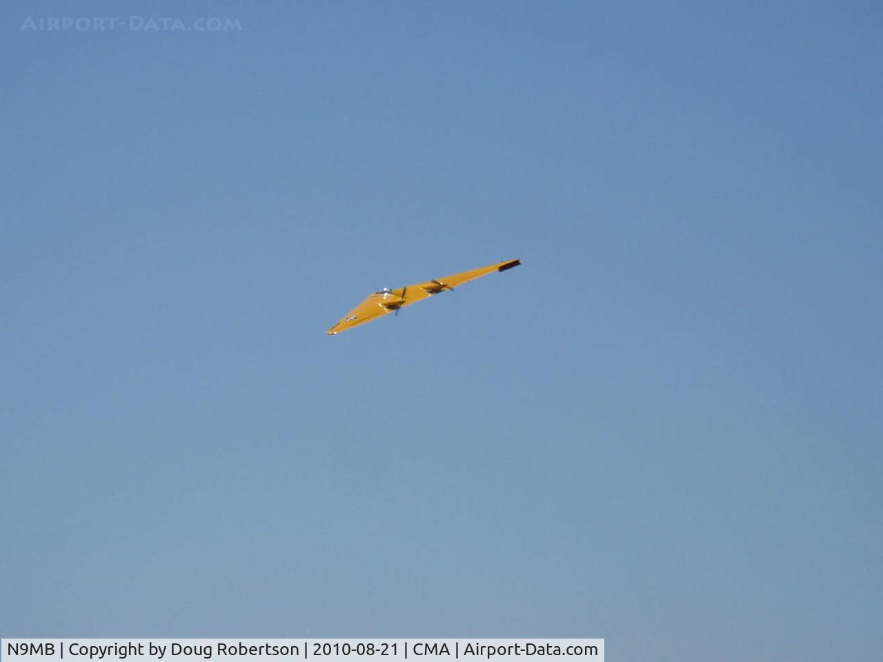 N9MB, 1945 Northrop N9M C/N 04, 1945 Northrop FLYING WING N9M, two Franklin XO-540-7 300 Hp each pushers, NACA 65-019 airfoil, Restored by Planes of Fame Air Museum-Chino CNO. Hard to see? America's first stealth long-range bomber prototype for XB-35.