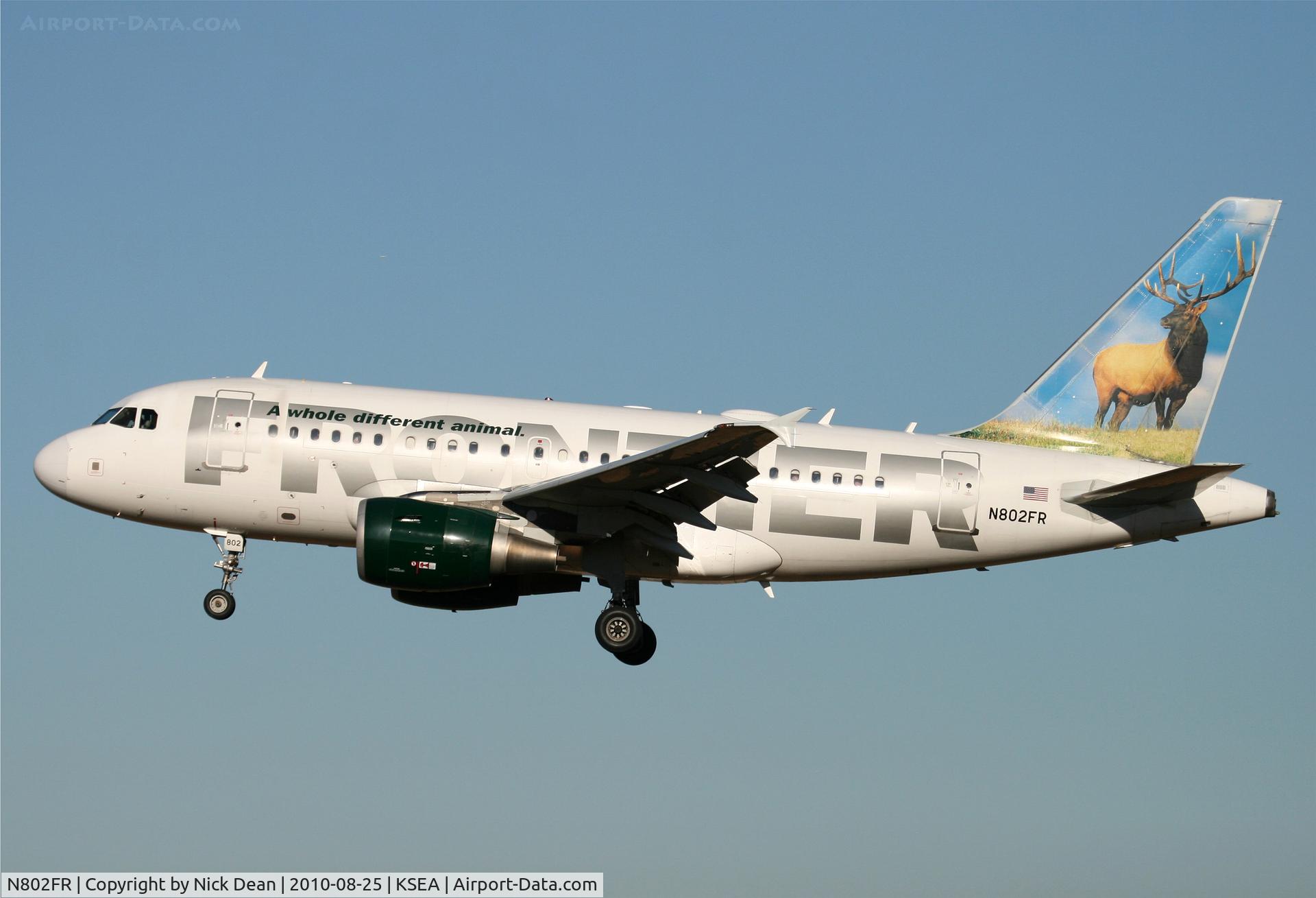 N802FR, 2003 Airbus A318-111 C/N 1991, KSEA Frontier 841 arriving on 34L from KDEN