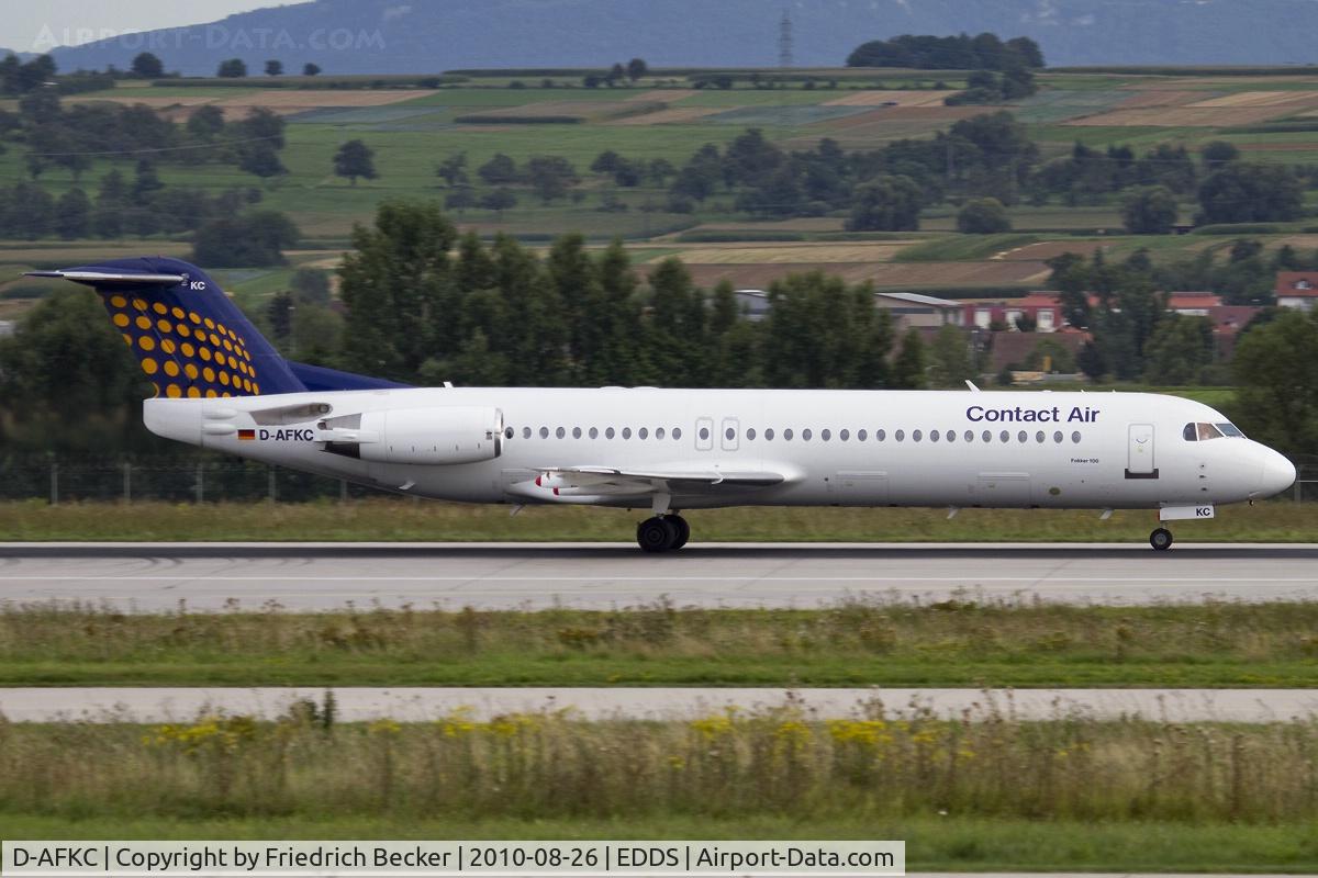D-AFKC, 1996 Fokker 100 (F-28-0100) C/N 11496, departing via RW25