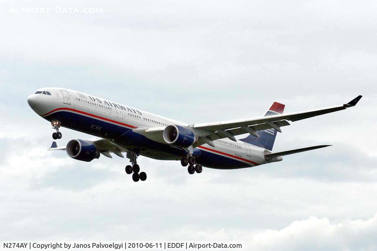 N274AY, 2000 Airbus A330-323X C/N 342, US Airways Airbus A330-323X to approach on RWY25L in FRA/EDDF