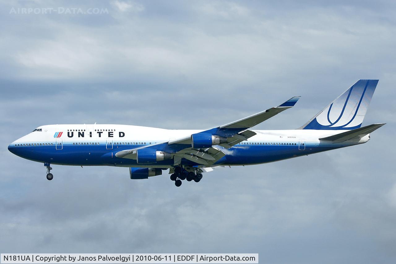N181UA, 1991 Boeing 747-422 C/N 25278, Unidet Airlines Boeing B747-422 to approach on RWY25L in FRA/EDDF