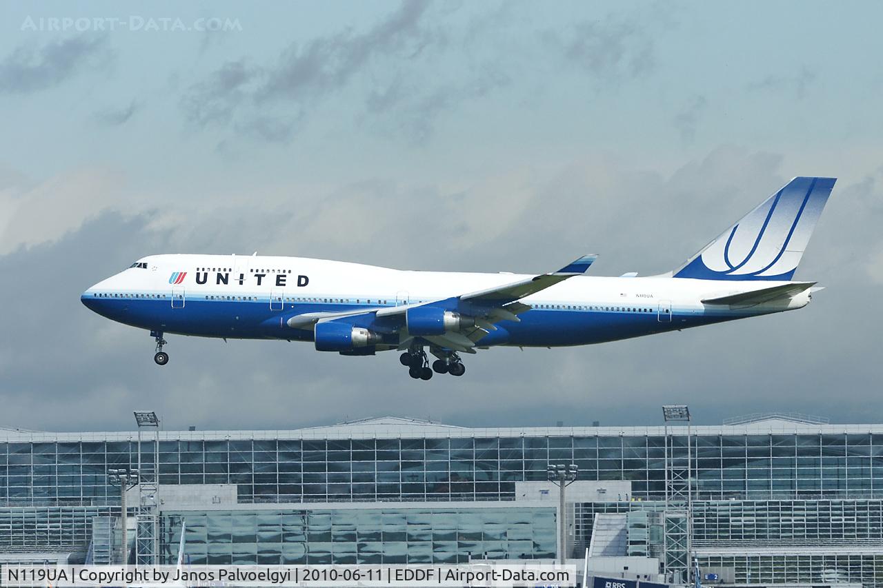 N119UA, 1999 Boeing 747-422 C/N 28812, Unidet Airlines Boeing B747-422 to approach on RWY25L in FRA/EDDF