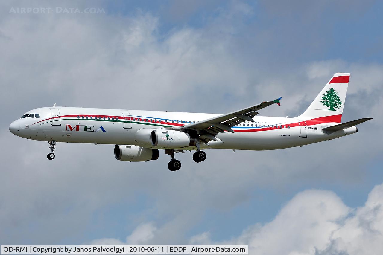OD-RMI, 2003 Airbus A321-231 C/N 1977, Middle East Airlines (MEA) Airbus A321-232 to approach on RWY25L in FRA/EDDF
