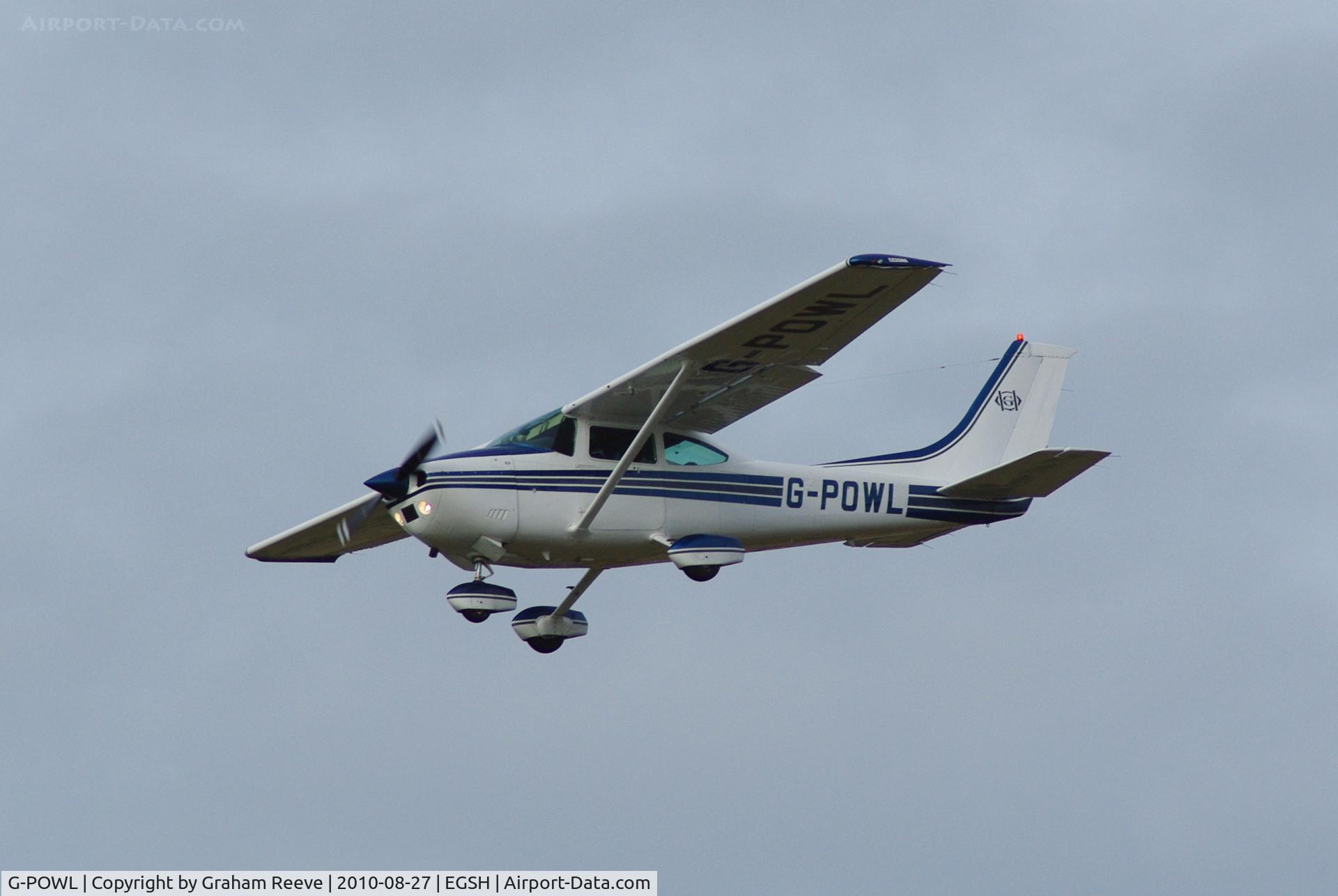 G-POWL, 1982 Cessna 182R Skylane C/N 182-67813, Landing at Norwich.