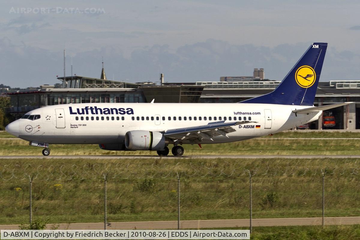 D-ABXM, 1987 Boeing 737-330 C/N 23871, decelerating after touchdown