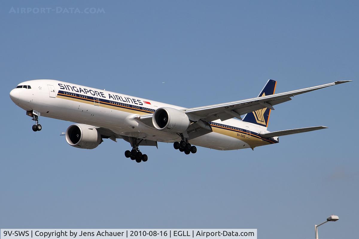 9V-SWS, 2008 Boeing 777-312/ER C/N 34584, Short final on rwy 27L after flight from SIN