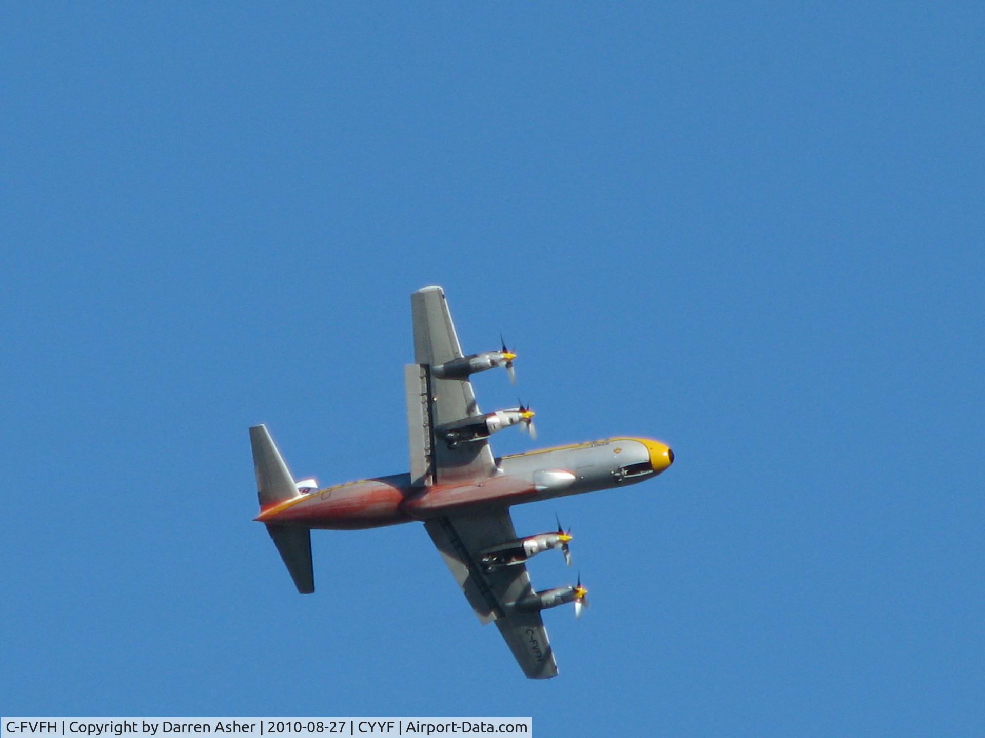 C-FVFH, 1960 Lockheed L-188A Electra C/N 1006, Coming back after retardent drop near Penticton, B.C