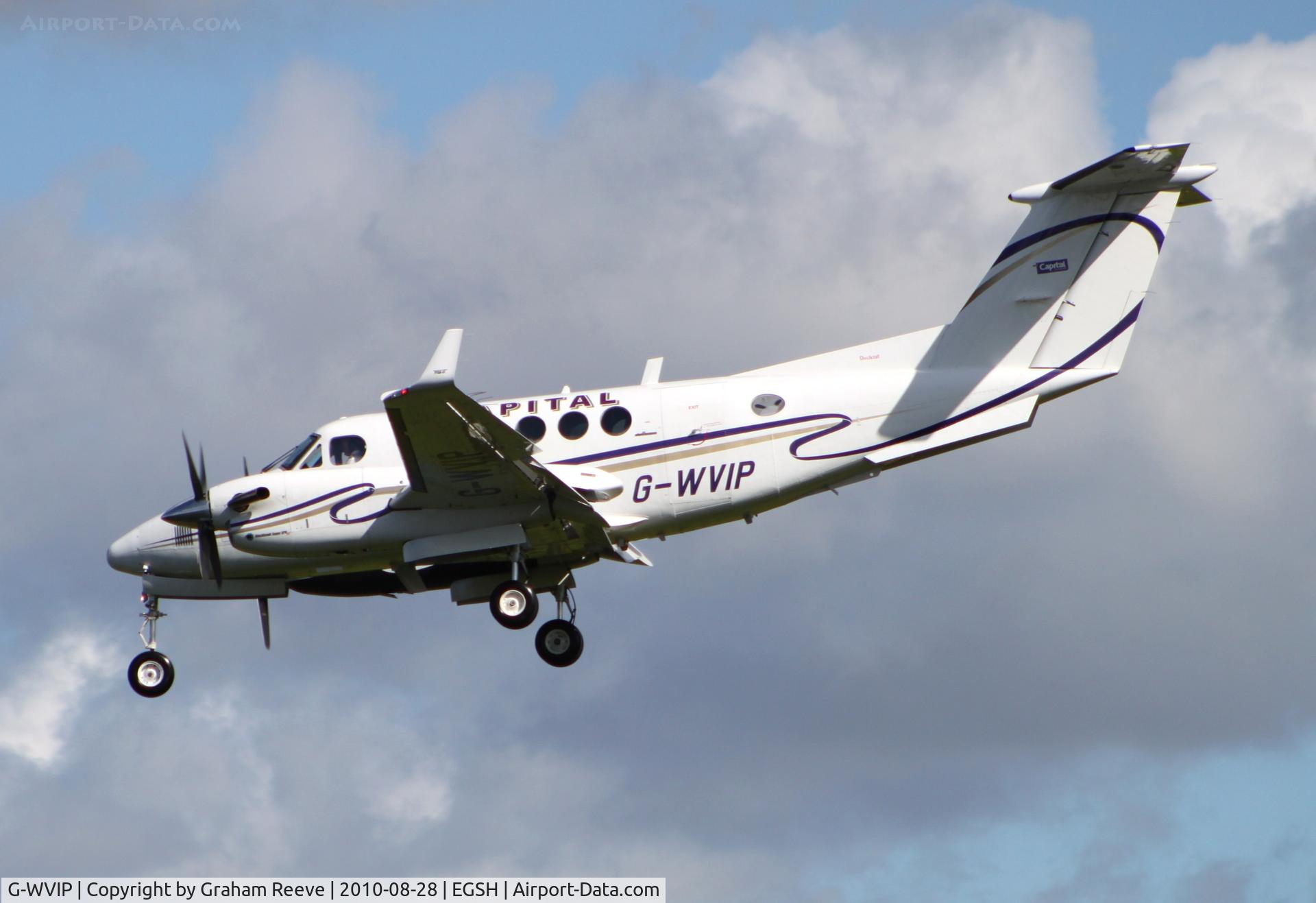 G-WVIP, 1980 Beech 200 Super King Air C/N BB-625, Landing at Norwich.