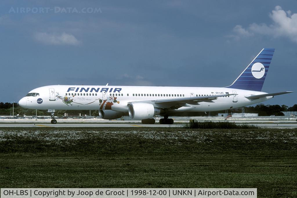 OH-LBS, 1998 Boeing 757-2Q8 C/N 27623, 'Santa Claus comes from Finland' markings. From the G.bouma collection. Location unknown